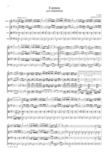 Bizet  Les Toreadors from Carmen, for string quartet, CB103 (arr. FCMUSIC)