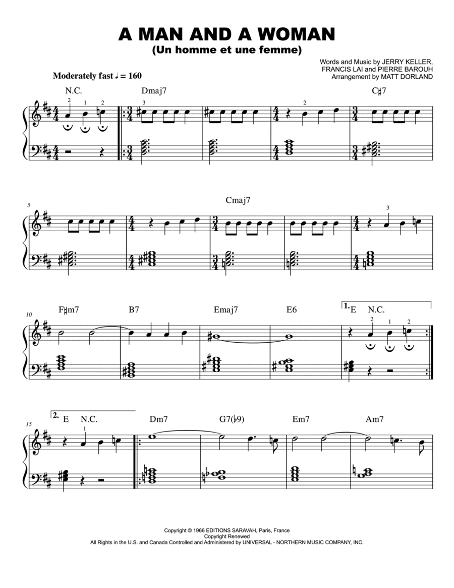 A Man And A Woman (un Homme Et Une Femme) (arr. Matt Dorland)