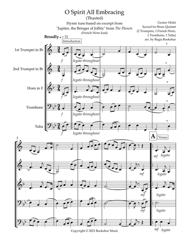 O Spirit All-Embracing (Thaxted) (Bb) (Brass Quintet - 2 Trp, 1 Hrn, 1 Trb, 1 Tuba) (French Horn lea (arr. Regis Bookshar)