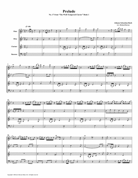 Prelude 17 from  Well-Tempered Clavier, Book 1 (Woodwind Quartet) (arr. Richard Byrnes)