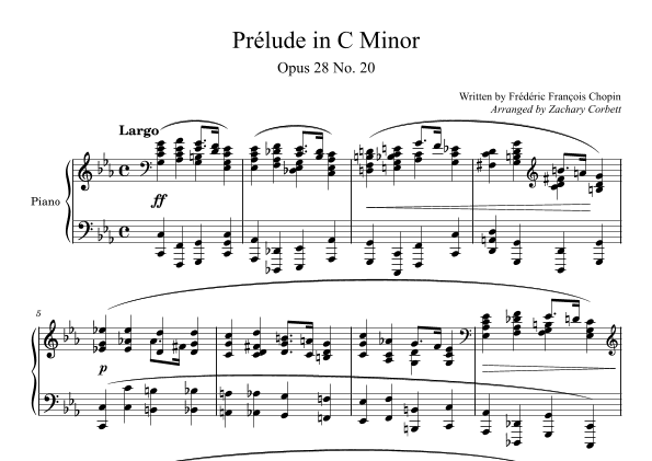 Prelude Opus 28 No. 20 in C Minor (arr. Zachary Corbett)