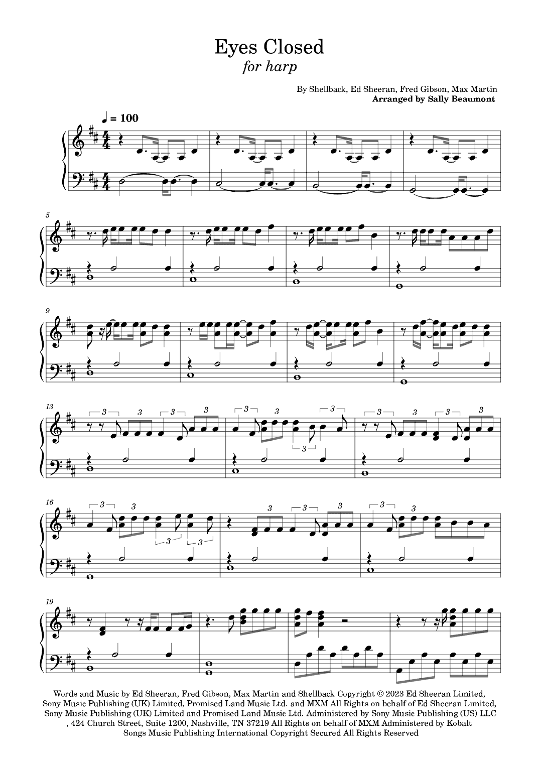 Eyes Closed (arr. Sally Beaumont)