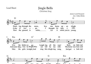 Jingle Bells (Christmas Song) Lead Sheet in D Major (arr. Fabio Britto)