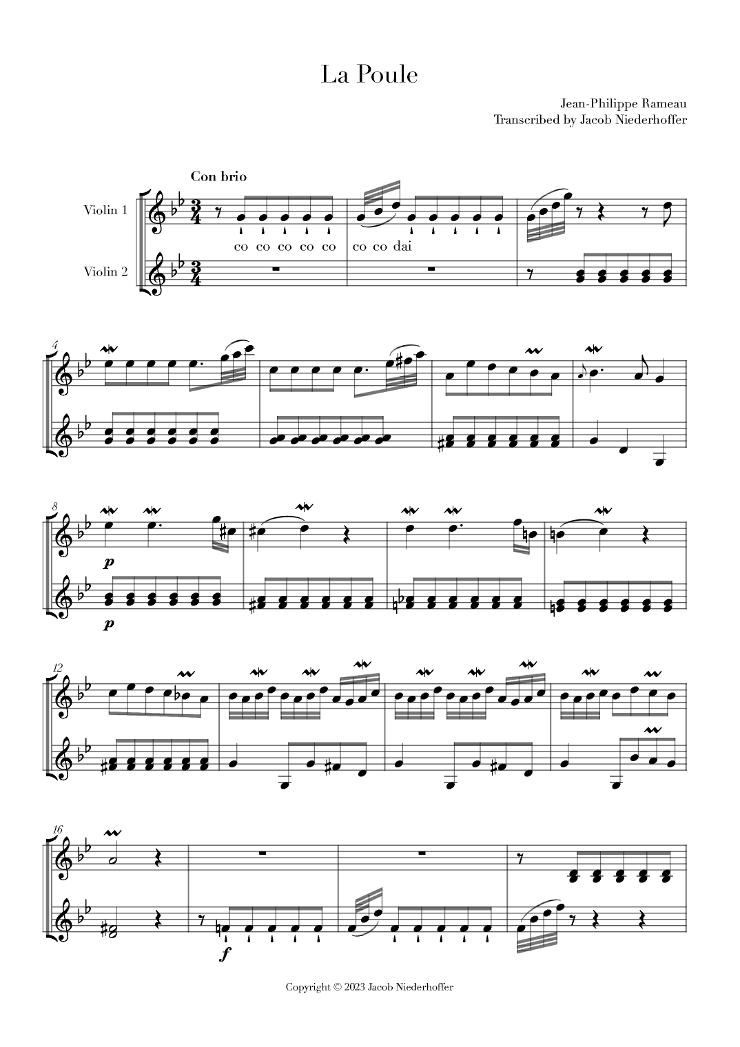 La Poule (arr. Jacob Niederhoffer)