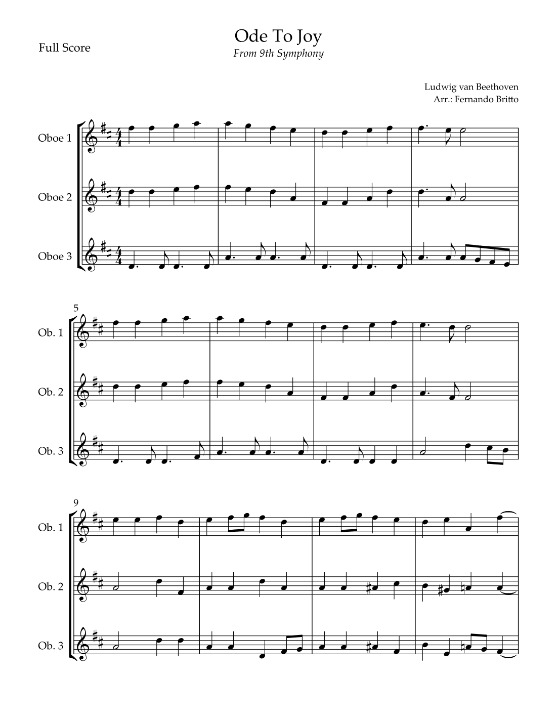 Ode To Joy (from Beethoven's 9th Symphony) for Oboe Trio (arr. Fernando Britto)