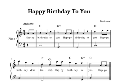 Happy Birthday To You - Easy Piano in C (with Lyrics) (arr. Yuri Noronha)