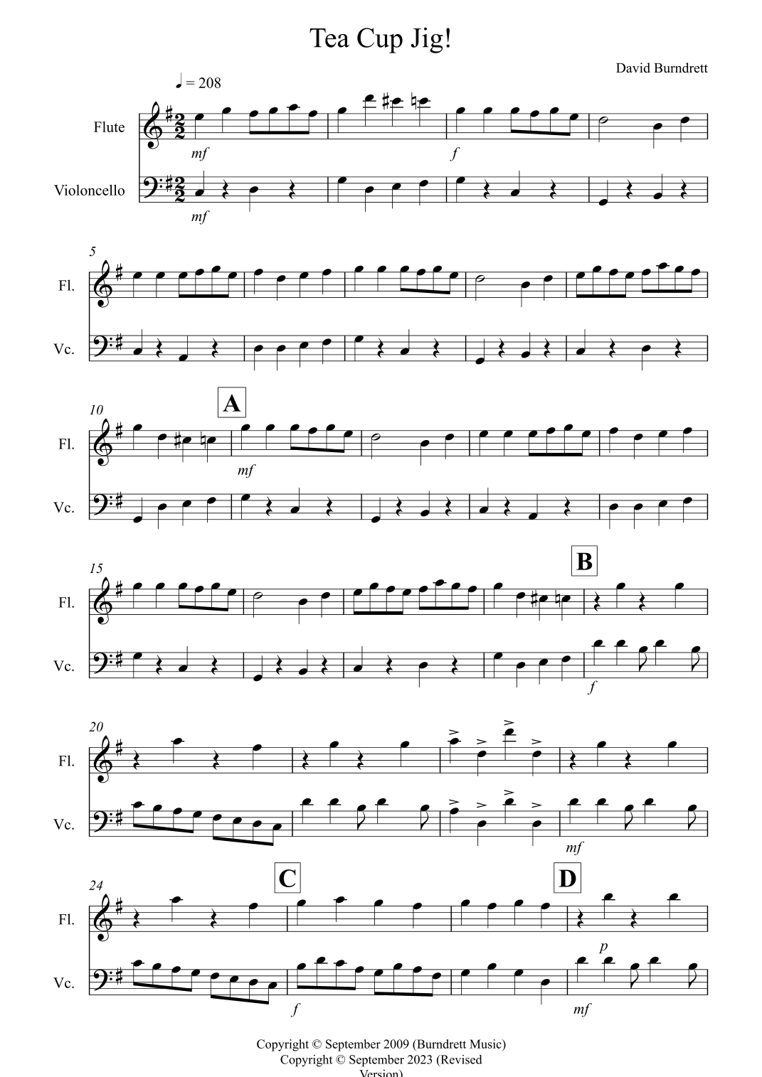 Tea Cup Jig! for Flute and Cello Duet