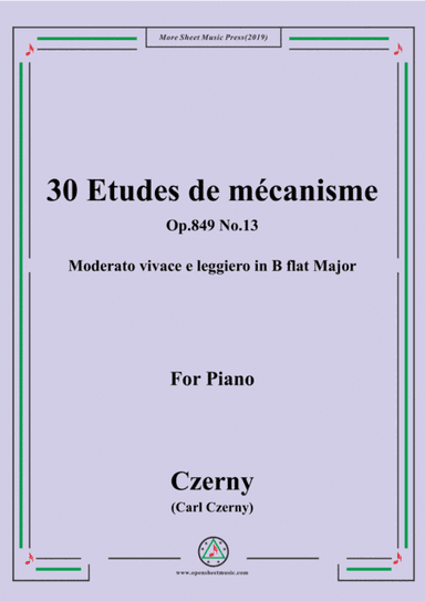Czerny-30 Etudes de mécanisme,Op.849 No.13,Moderato vivace e leggiero in B flat Major,for Piano (arr. MSM)