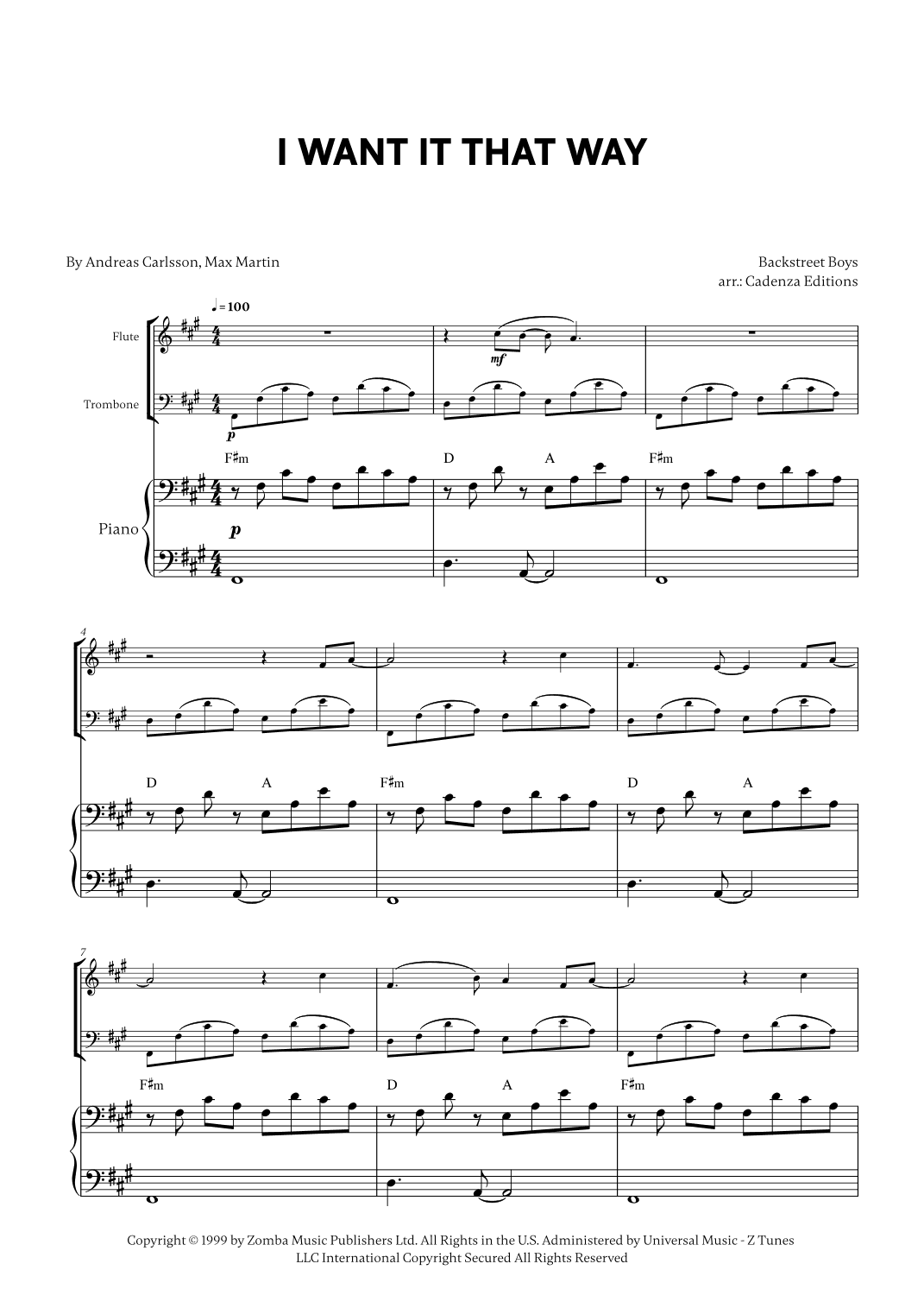 I Want It That Way (arr. Cadenza Editions)