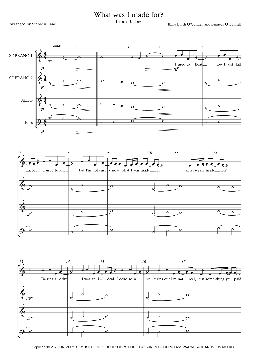 What Was I Made For? (arr. Stephen Lane)