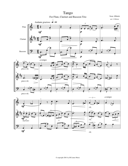 Tango by Albeniz for flute, clarinet, and bassoon trio (arr. John Gibson)