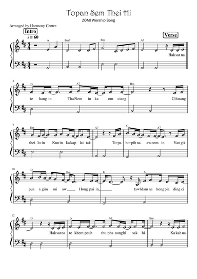 Topan Sem Thei Hi (Zomi Worship Song) | Piano Solo with note names, chords and lyrics