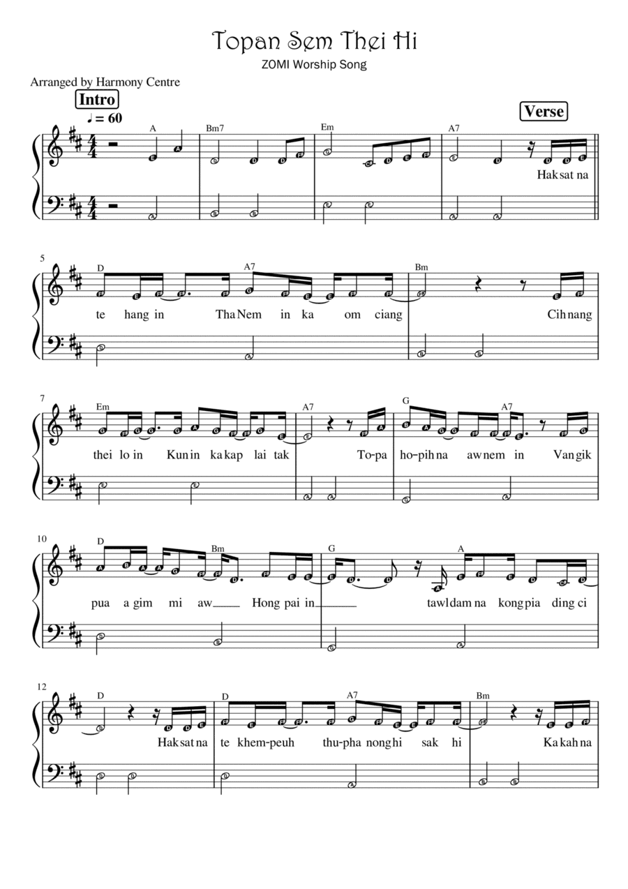 Topan Sem Thei Hi (Zomi Worship Song) | Piano Solo with note names, chords and lyrics