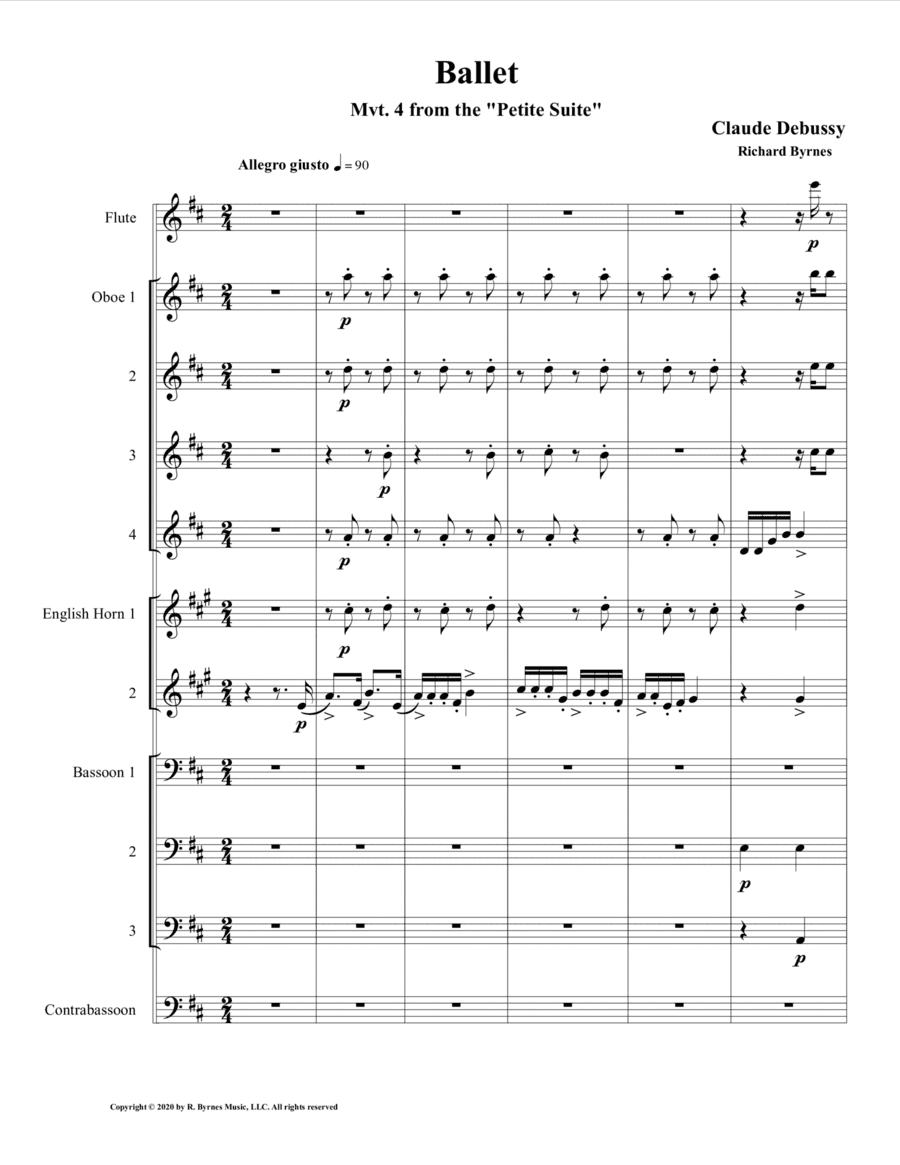 Ballet (Mvt. 4 from Debussy's Petite Suite) for Double Reed Choir + Flute (arr. Richard Byrnes)
