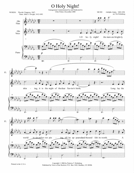 O Holy Night - for Alto Flute, Soprano voice and Piano (arr. Pat Holmberg)
