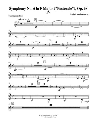 Beethoven Symphony No. 6, Pastorale, Movement IV - Trumpet in Bb 2 (Transposed Part), Op. 68 (arr. Doug Clyde)