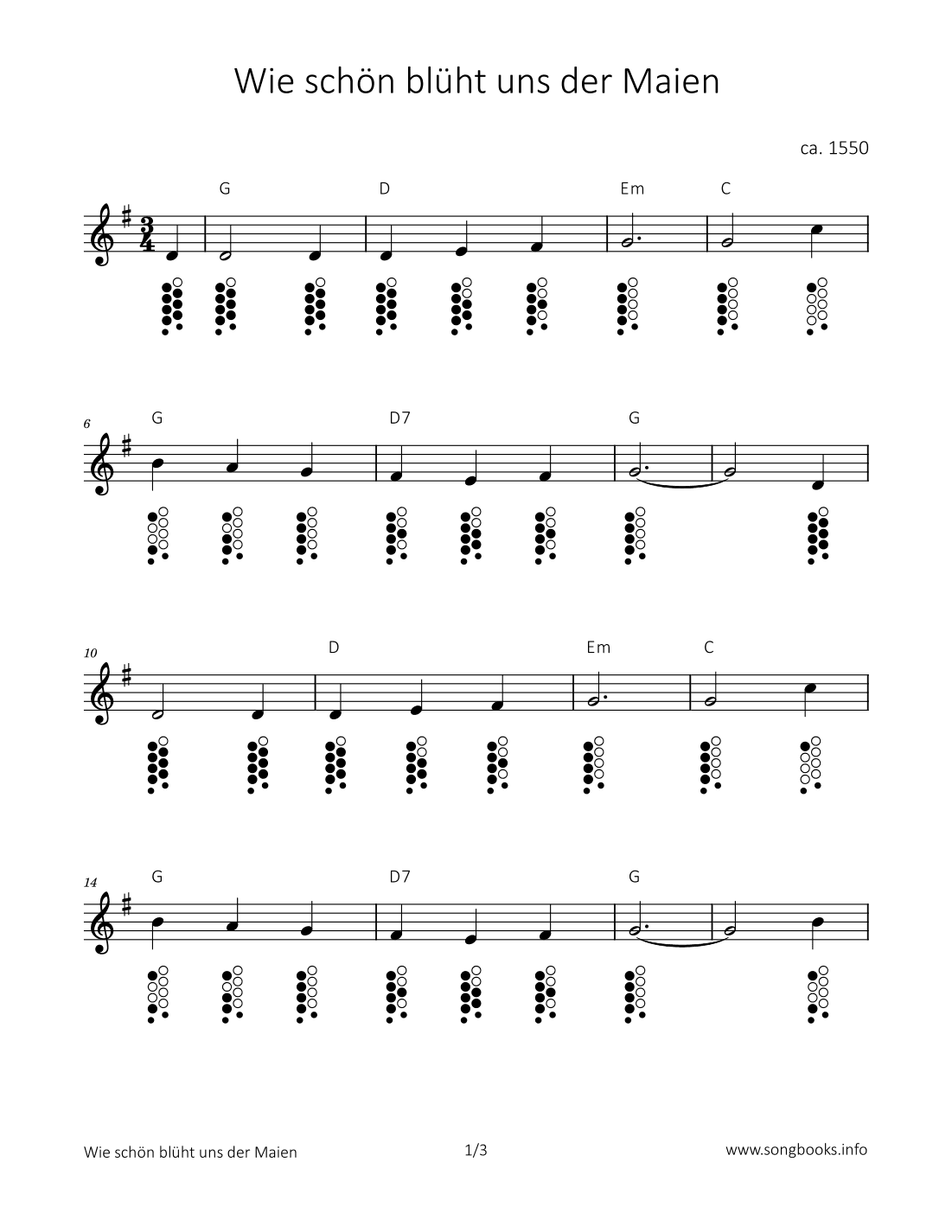Wie schön blüht uns der Maien (arr. songbooks.info)