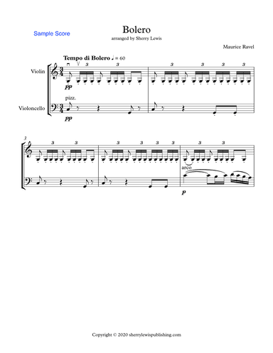 BOLERO String Duo, Intermediate Level for violin and cello (arr. Sherry Lewis)