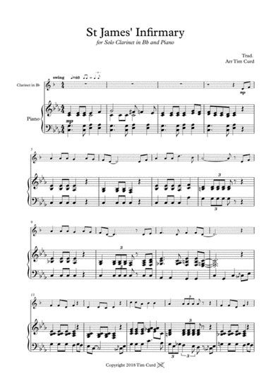 St James' Infirmary. for Solo Clarinet and Piano (arr. Tim Curd)