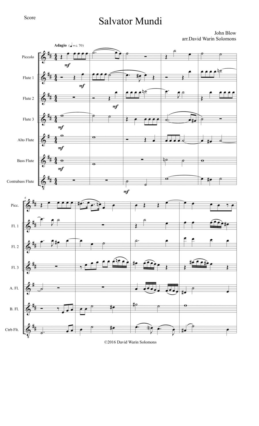 Salvator Mundi for flute choir (arr. David Warin Solomons)