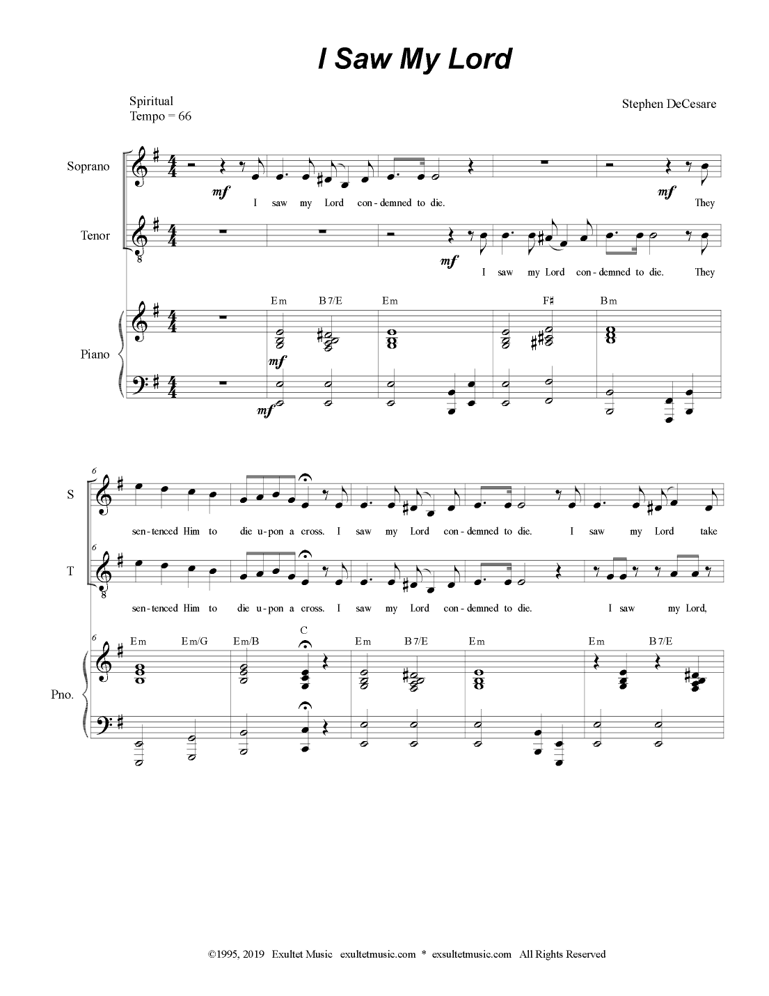 I Saw My Lord (Duet for Soprano and Tenor Solo)