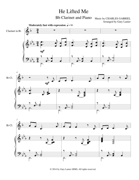 HE LIFTED ME (Bb Clarinet/Piano and Clar part) (arr. Gary Lanier)