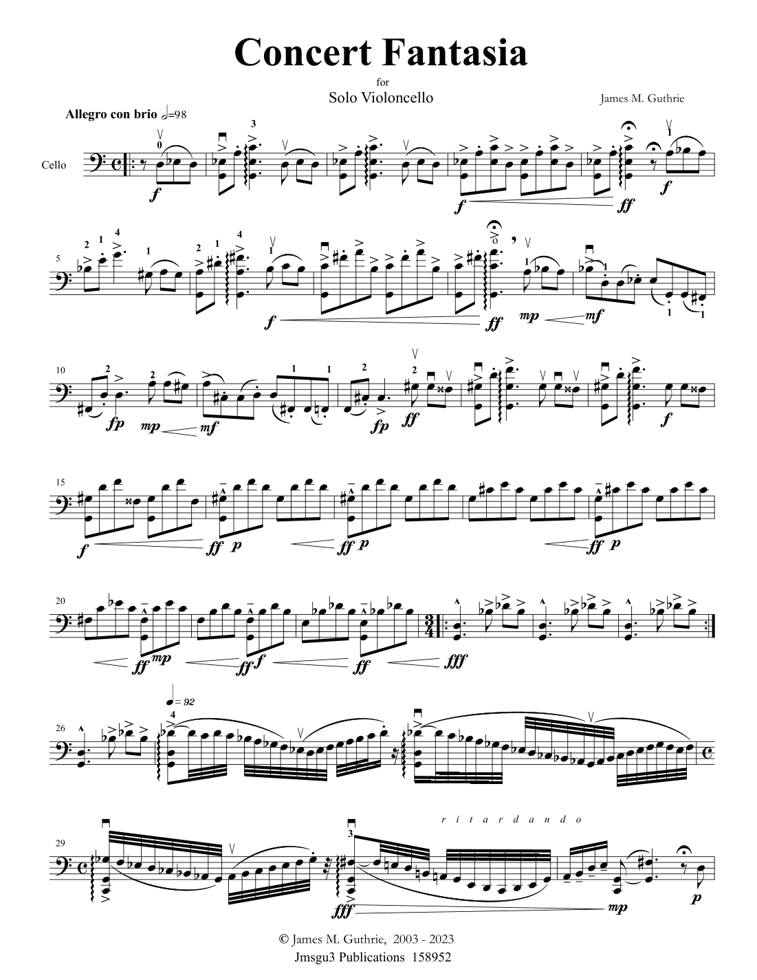 Guthrie: Concert Fantasia for Solo Cello