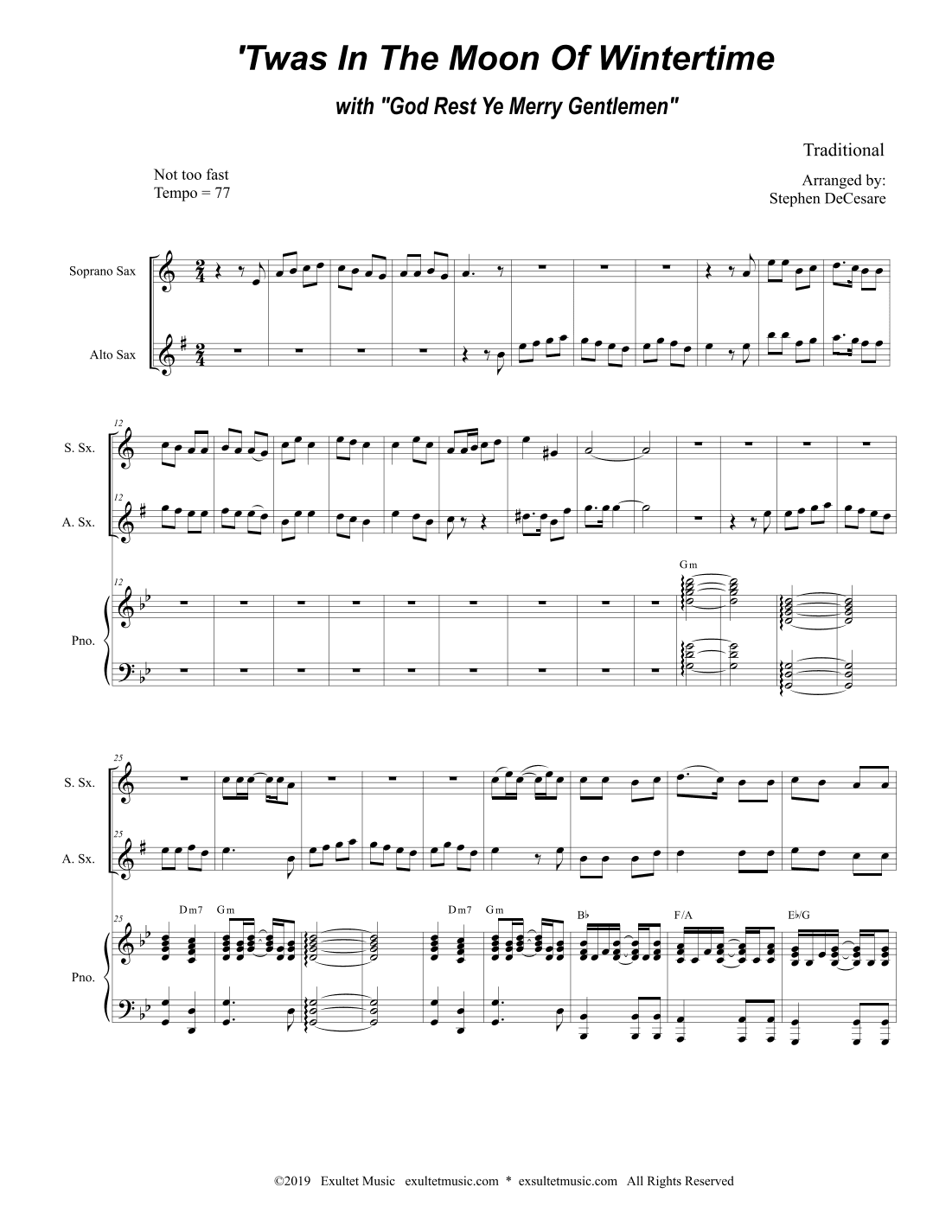 'Twas In The Moon Of Wintertime (with "God Rest Ye Merry Gentlemen") (Duet for Soprano & Alto Sax) (arr. Stephen DeCesare)