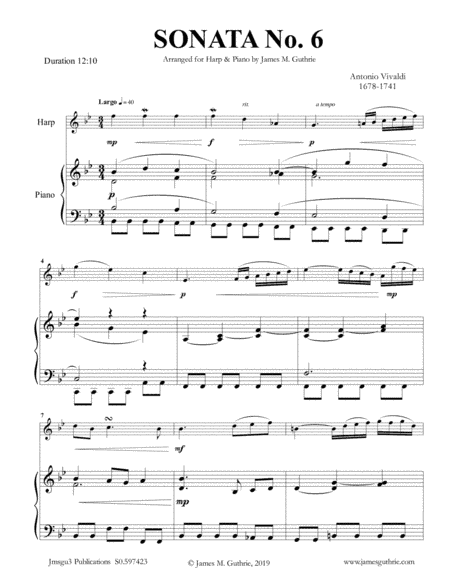 Vivaldi: Sonata No. 6 for Harp & Piano (arr. James M. Guthrie, ASCAP)
