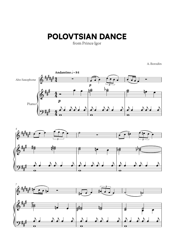 Polovtsian Dance (from Prince Igor) (for Alto Sax and Piano) (arr. Cadenza Editions)
