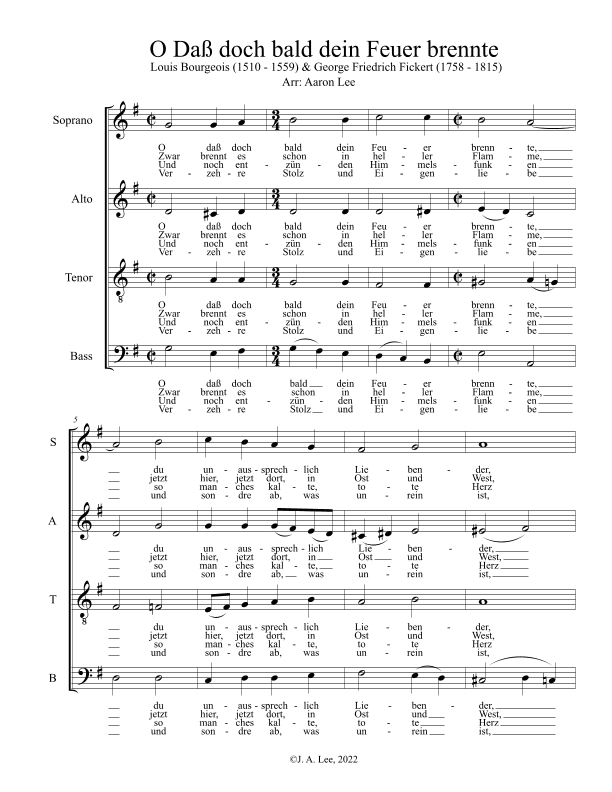O Daß doch bald dein Feuer brennte  (SATB, a cappella)