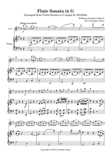 Flute Sonata in G major K. 301/293a (arr. Cristopher Bonn)