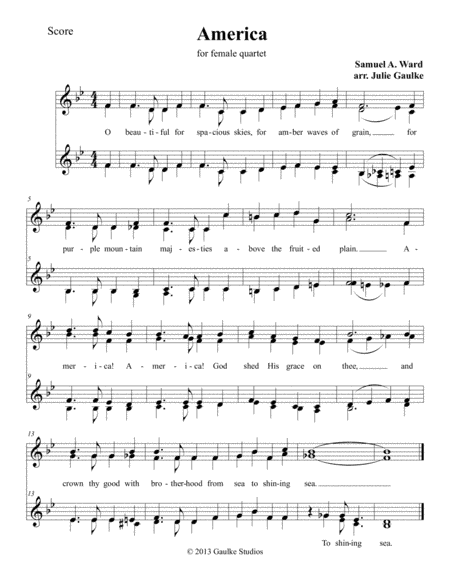 America The Beautiful for SSAA a cappella voices (arr. Julie Gaulke)