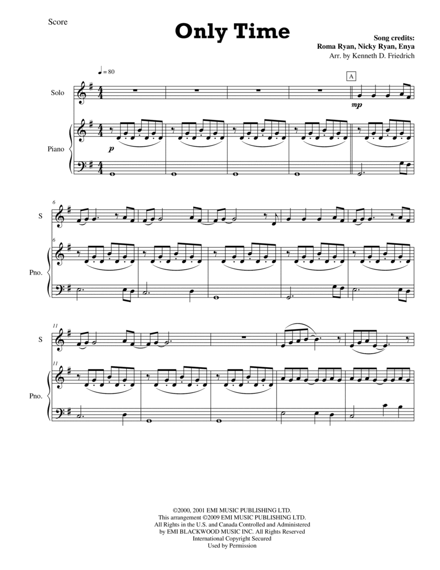 Only Time (arr. Kenneth D. Friedrich)