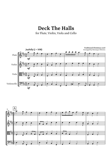 Deck The Halls (Flute, Violin, Viola and Cello) | Christmas Carol (arr. Henrique Oliveira)