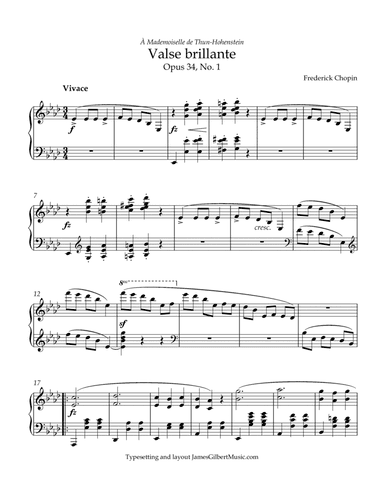 Valse brillante in Ab major, Opus 34, No 1 (arr. James Gilbert Music)