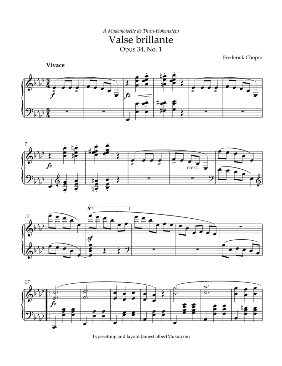 Valse brillante in Ab major, Opus 34, No 1 (arr. James Gilbert Music)