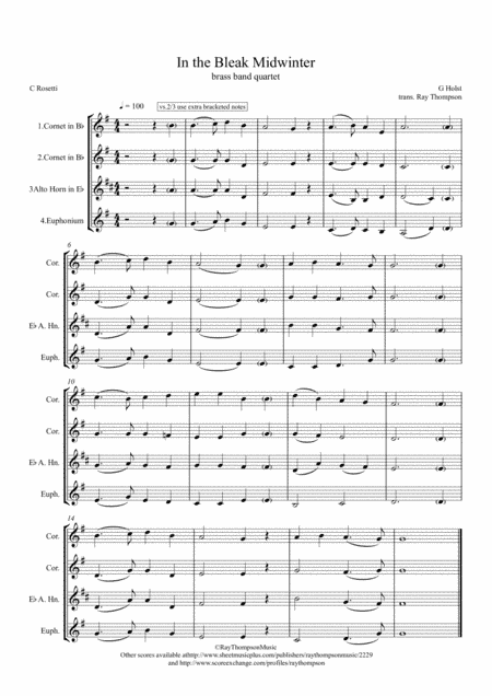 Holst: In the Bleak Midwinter - brass band quartet (treble clef) (arr. Ray Thompson)