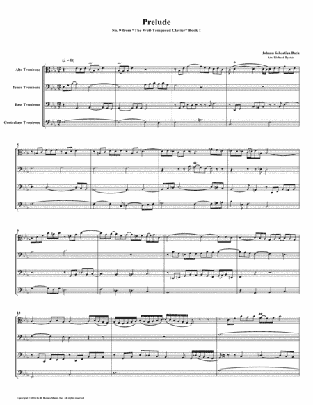 Prelude 09 from Well-Tempered Clavier, Book 1 (Trombone Quartet) (arr. Richard Byrnes)