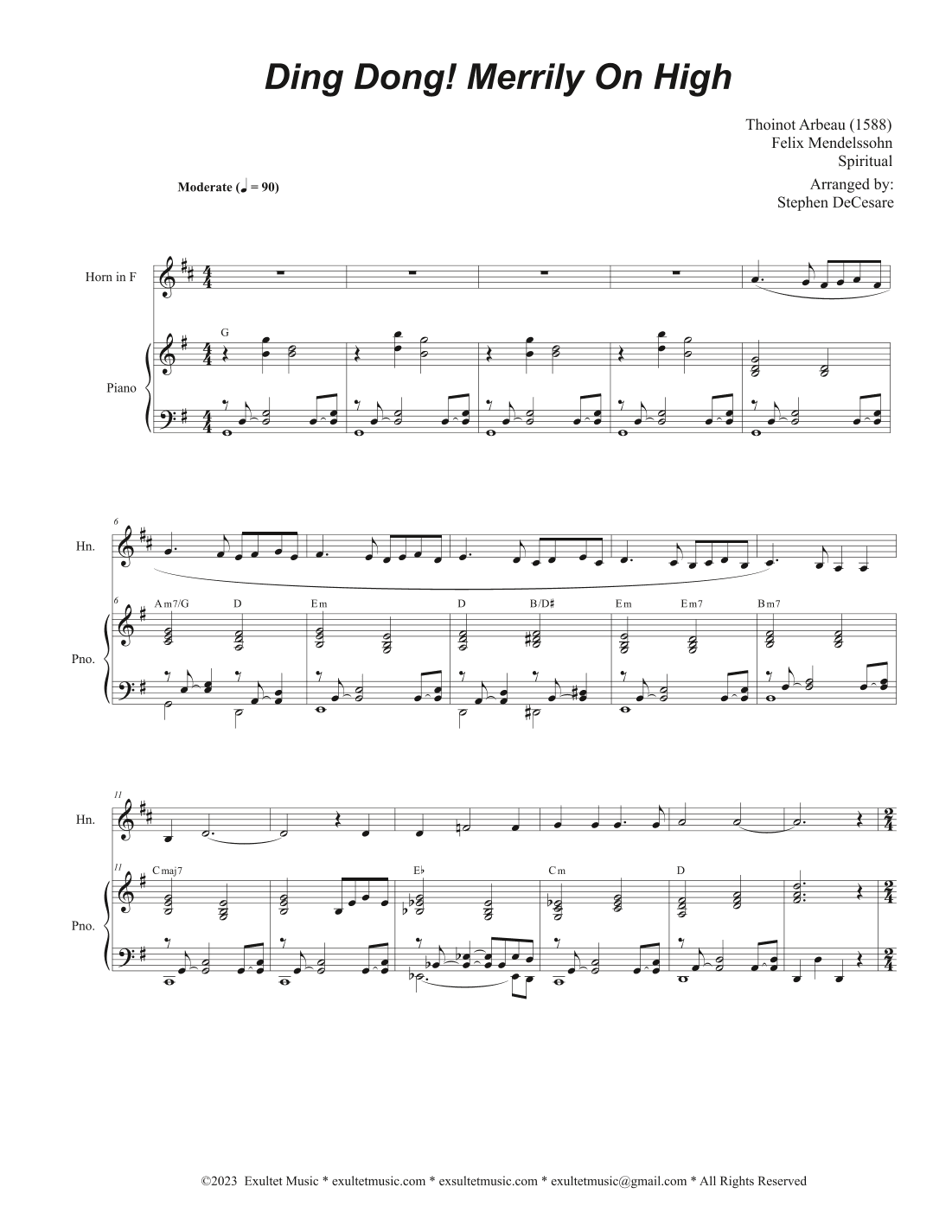Ding Dong! Merrily On High (French Horn solo and Piano) (arr. Stephen DeCesare)
