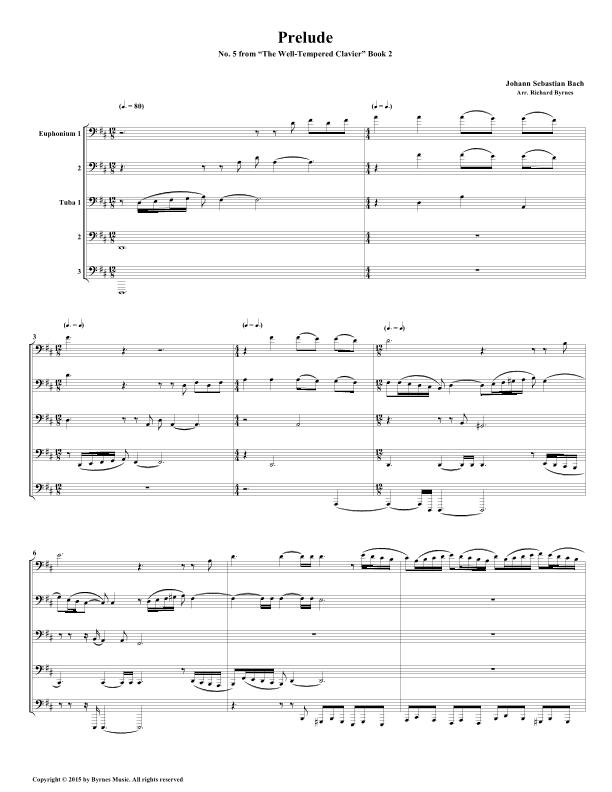 Prelude 05 from Well-Tempered Clavier, Book 2 (Tuba-Euphonium Quintet) (arr. Richard Byrnes)