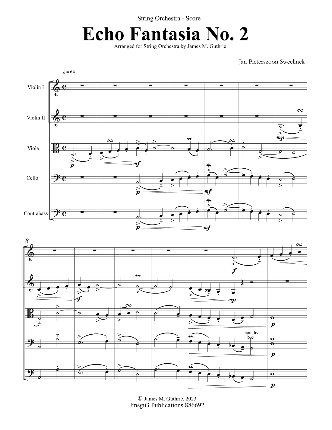 Sweelinck: Echo Fantasia No. 2 for String Orchestra (arr. James M. Guthrie)