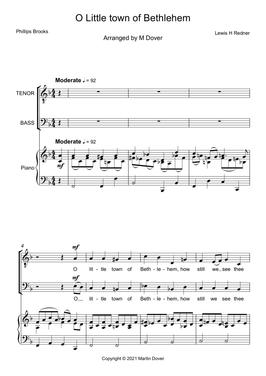 O Little Town of Bethlehem - St Louis Tune - Two Part Choir TB - Lower Voices (arr. Martin Dover)