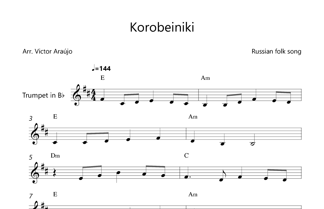 Korobeiniki  (from Tetris) - Trumpet Lead Sheet - Chord Symbols (arr. Victor Araújo)
