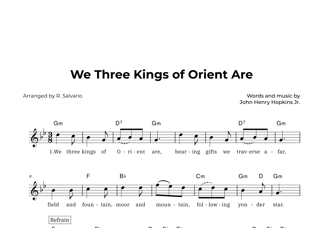 We Three Kings of Orient Are (Key of B-Flat Major) (arr. R. Salvario)
