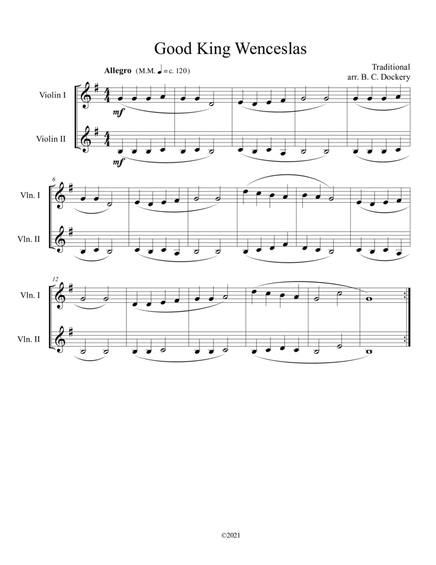 Good King Wenceslas (Violin Duet) (arr. B. C. Dockery)