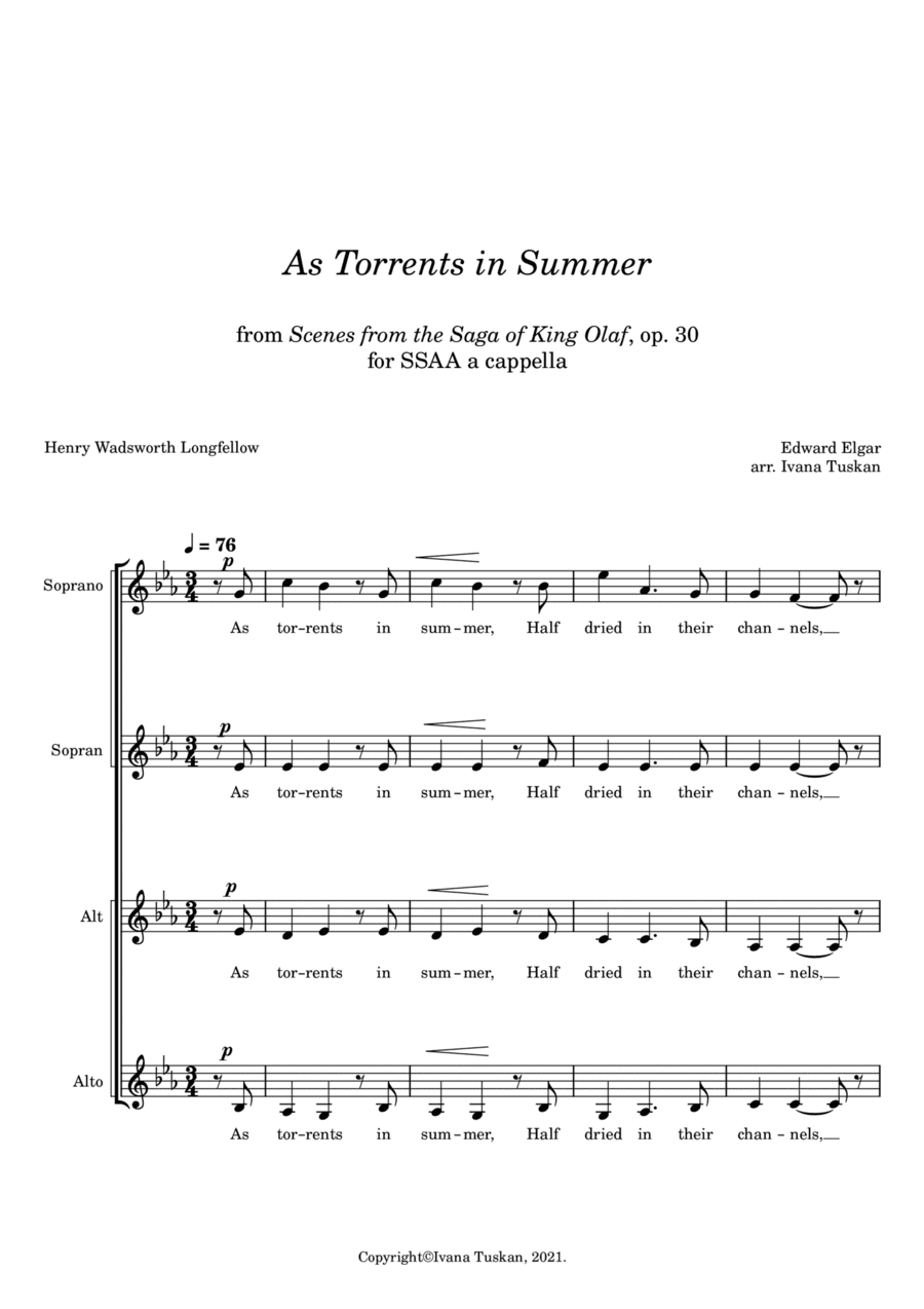 As Torrents in Summer, for SSAA (arr. Ivana Tuskan)