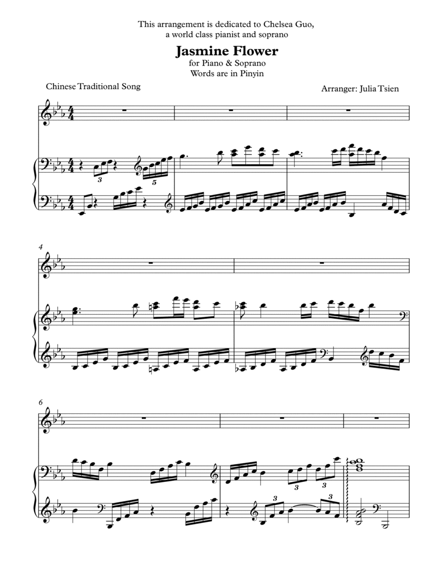 Jasmine Flowers for High Voice (arr. julia tsien)
