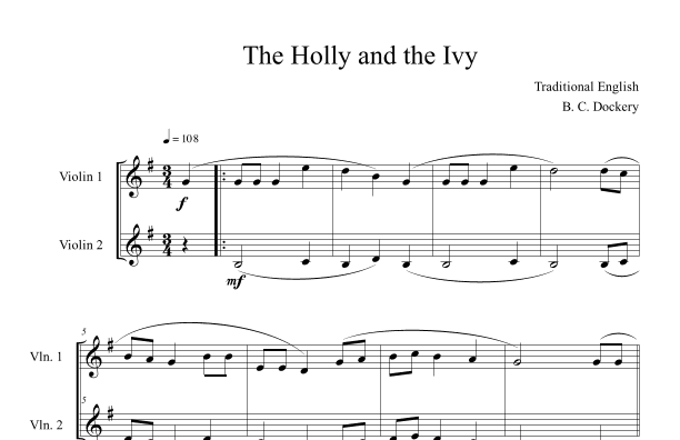 The Holly and the Ivy (Violin Duet) (arr. B. C. Dockery)