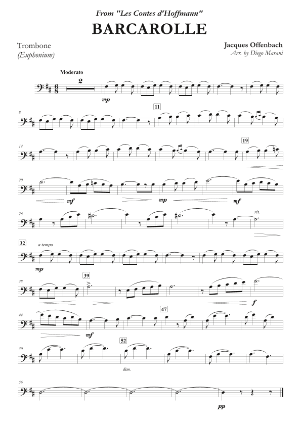 Offenbach's Barcarolle for Trombone (or Euphonium) and Piano (arr. Diego Marani)